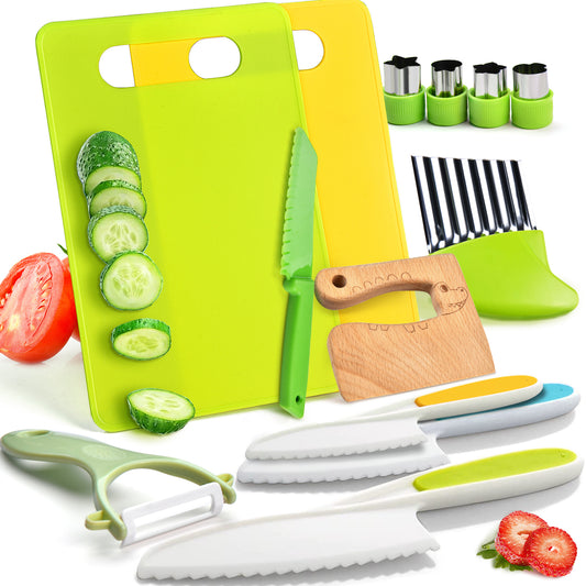 13-Piece Montessori Kids Cooking Set – Safe Toddler Knives & Cutting Board for Real Cooking