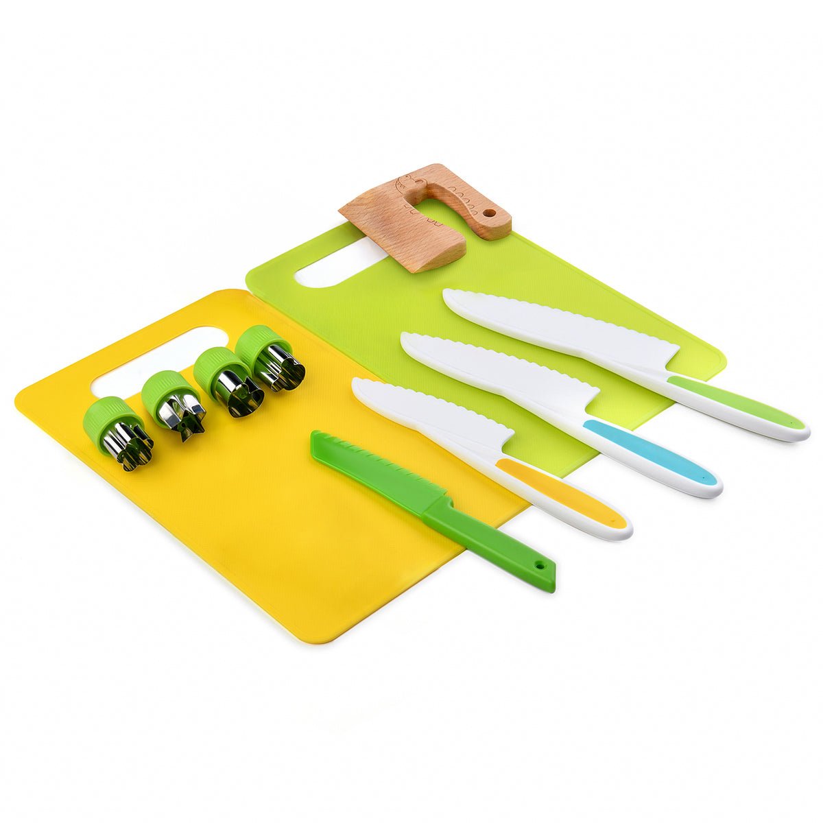Yeeammk 11-Piece Montessori Kids Cooking Set – Safe Plastic Knives, Crinkle Cutter & Cutting Board