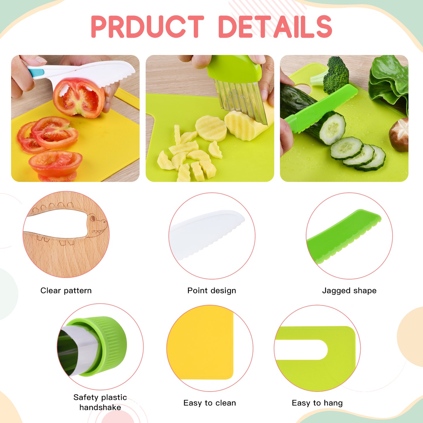 Yeeammk 11-Piece Montessori Kids Cooking Set – Safe Plastic Knives, Crinkle Cutter & Cutting Board