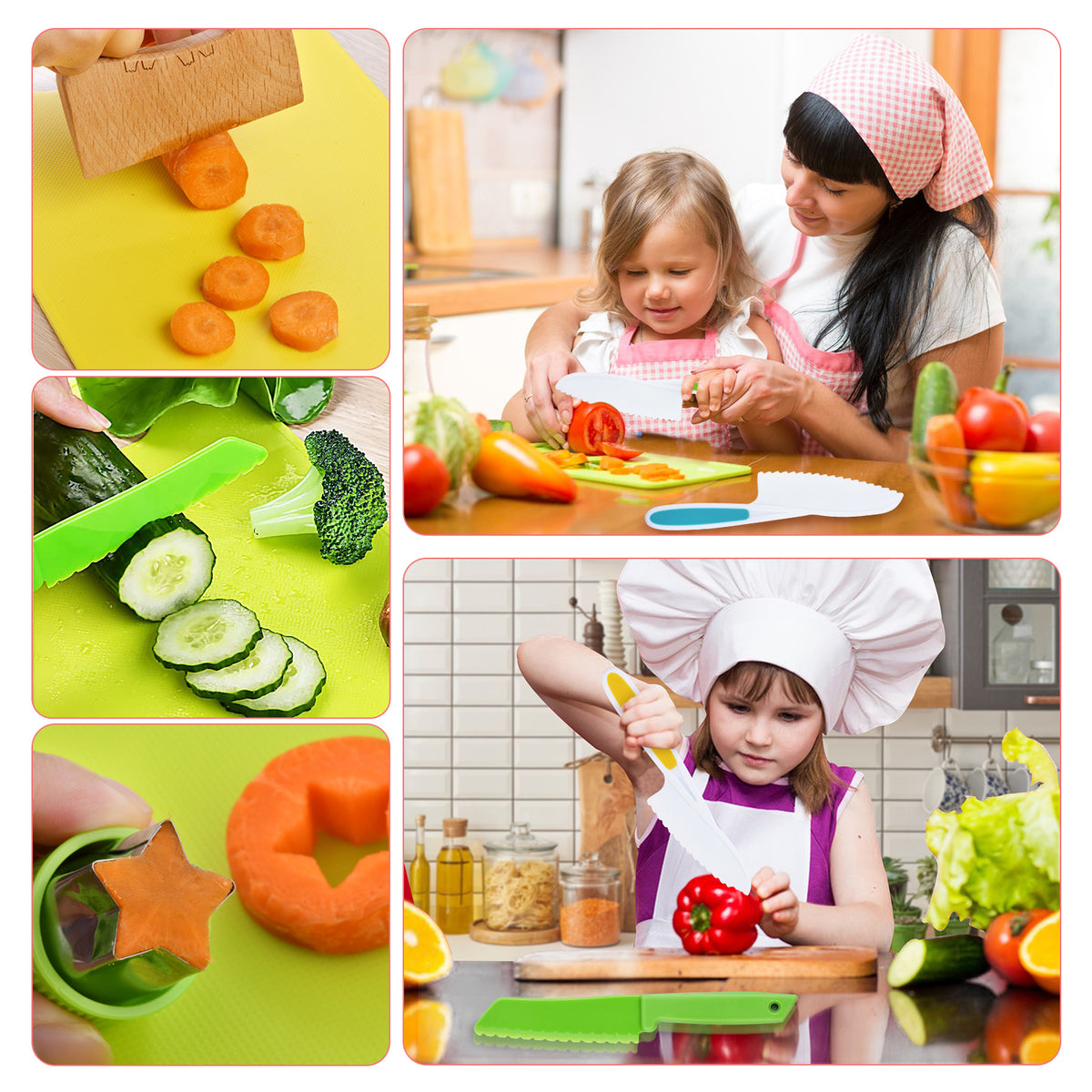 Yeeammk 11-Piece Montessori Kids Cooking Set – Safe Plastic Knives, Crinkle Cutter & Cutting Board