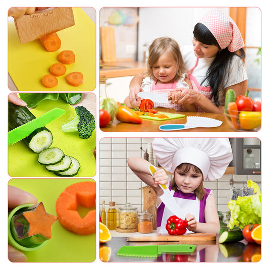 Yeeammk 11-Piece Montessori Kids Cooking Set – Safe Plastic Knives, Crinkle Cutter & Cutting Board