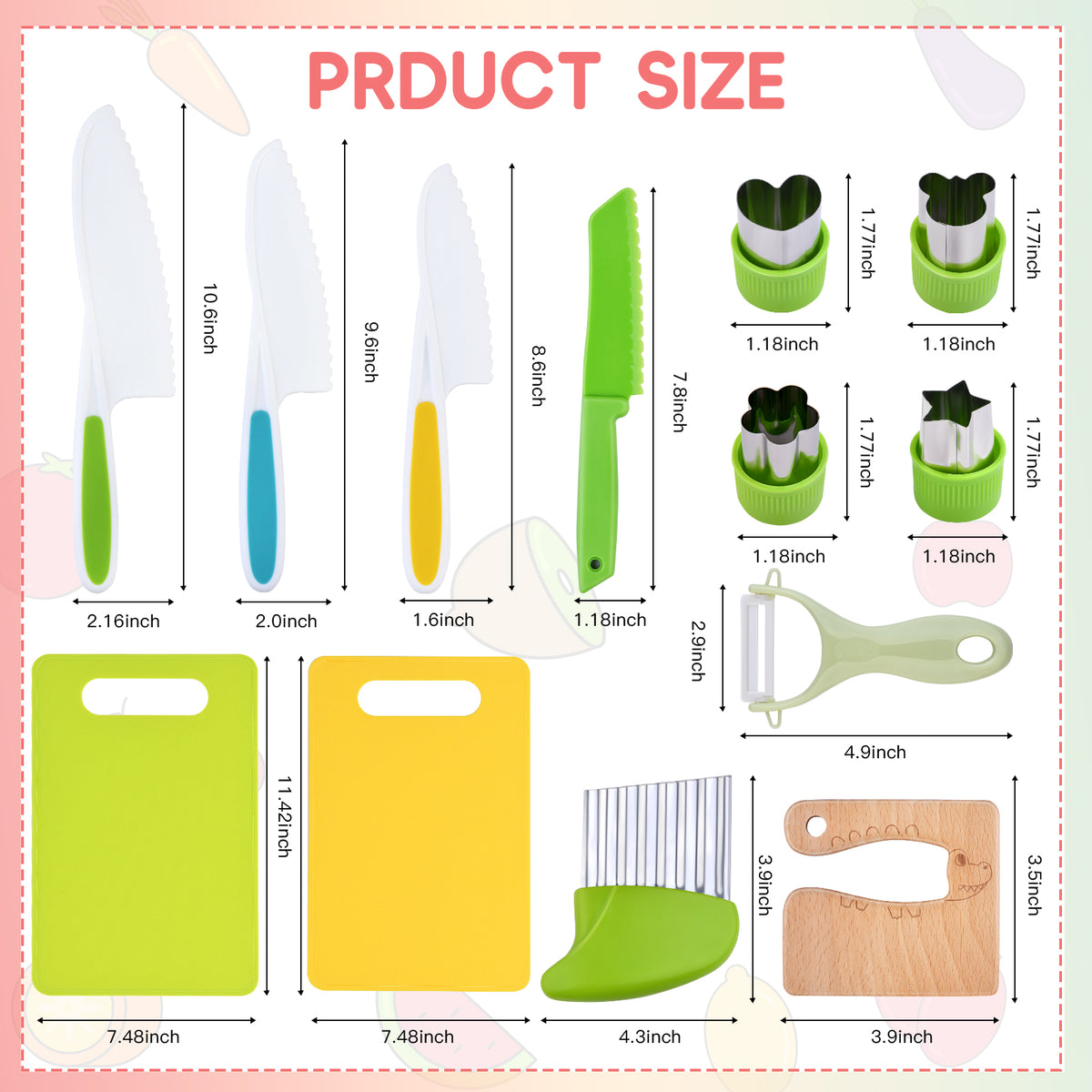13-Piece Montessori Kids Cooking Set – Safe Toddler Knives & Cutting Board for Real Cooking