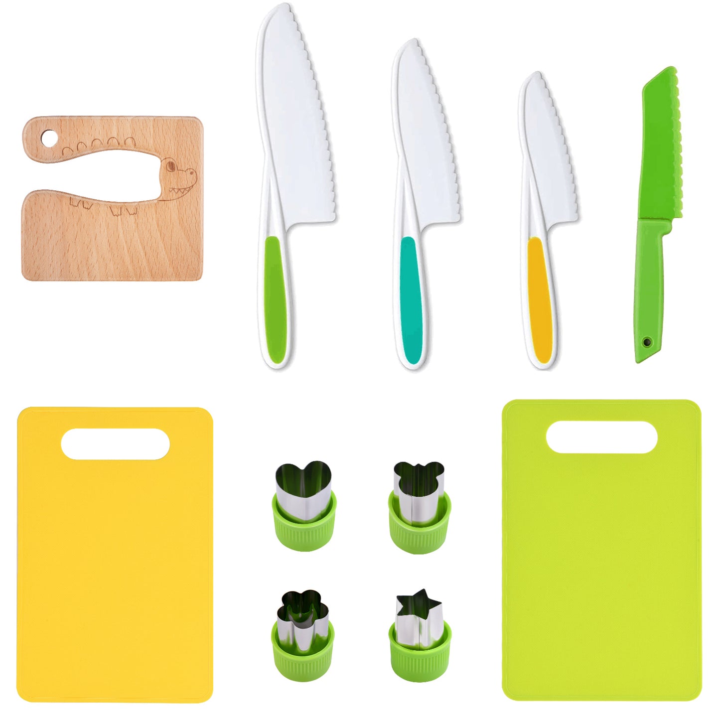 Yeeammk 11-Piece Montessori Kids Cooking Set – Safe Plastic Knives, Crinkle Cutter & Cutting Board