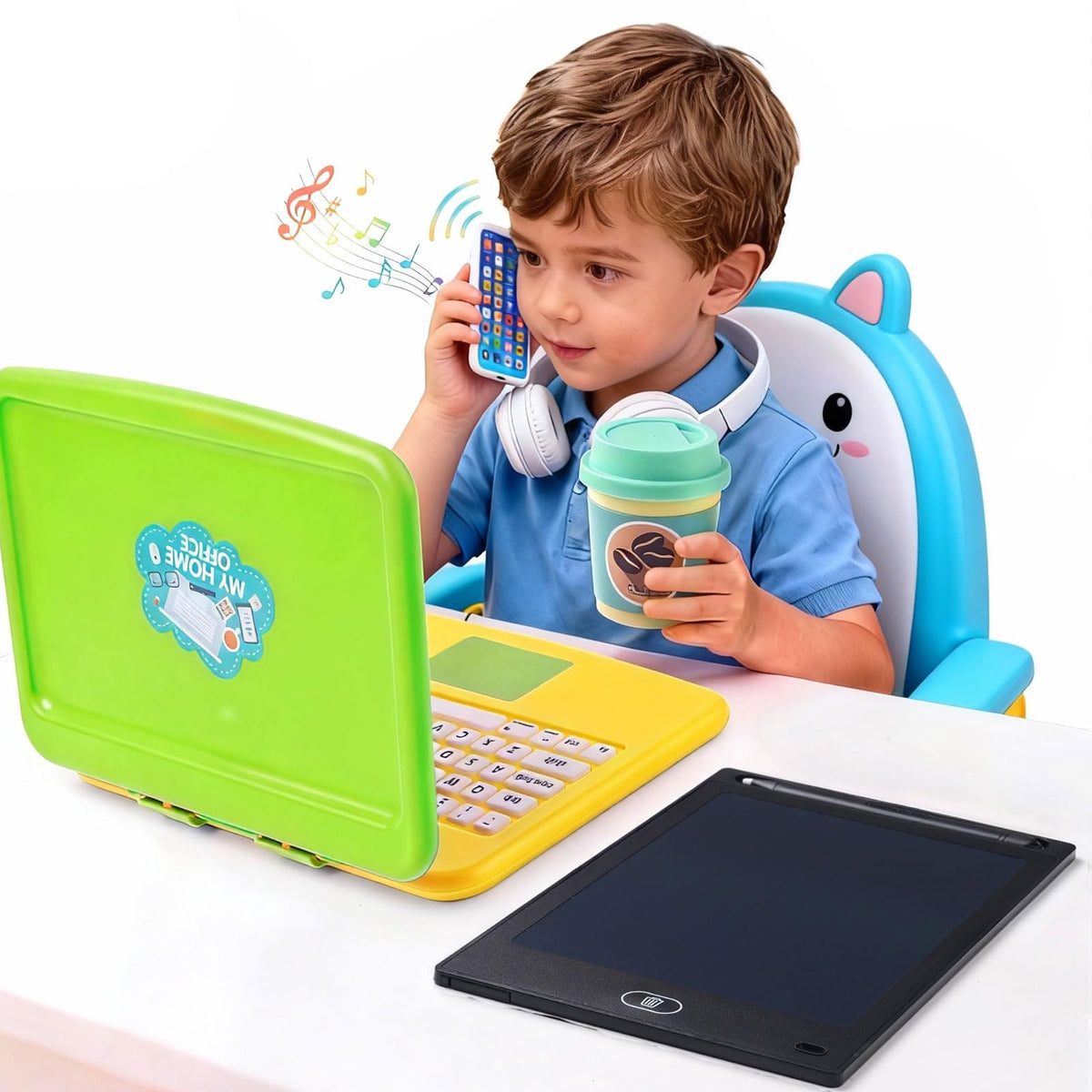 Kids "Work from Home" Office Playset | Toddler Laptop, LCD Writing Tablet & Toy Phone Set for Ages 3-7