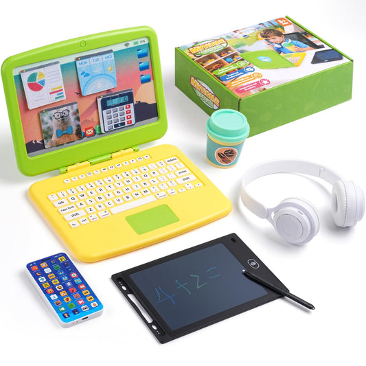 Kids "Work from Home" Office Playset | Toddler Laptop, LCD Writing Tablet & Toy Phone Set for Ages 3-7
