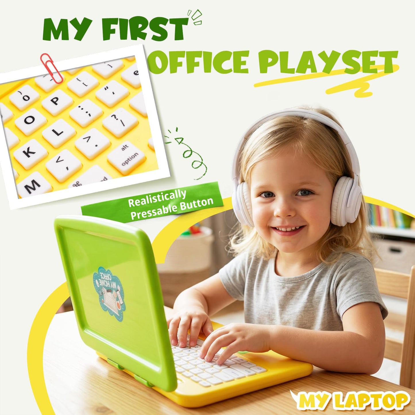 Kids "Work from Home" Office Playset | Toddler Laptop, LCD Writing Tablet & Toy Phone Set for Ages 3-7