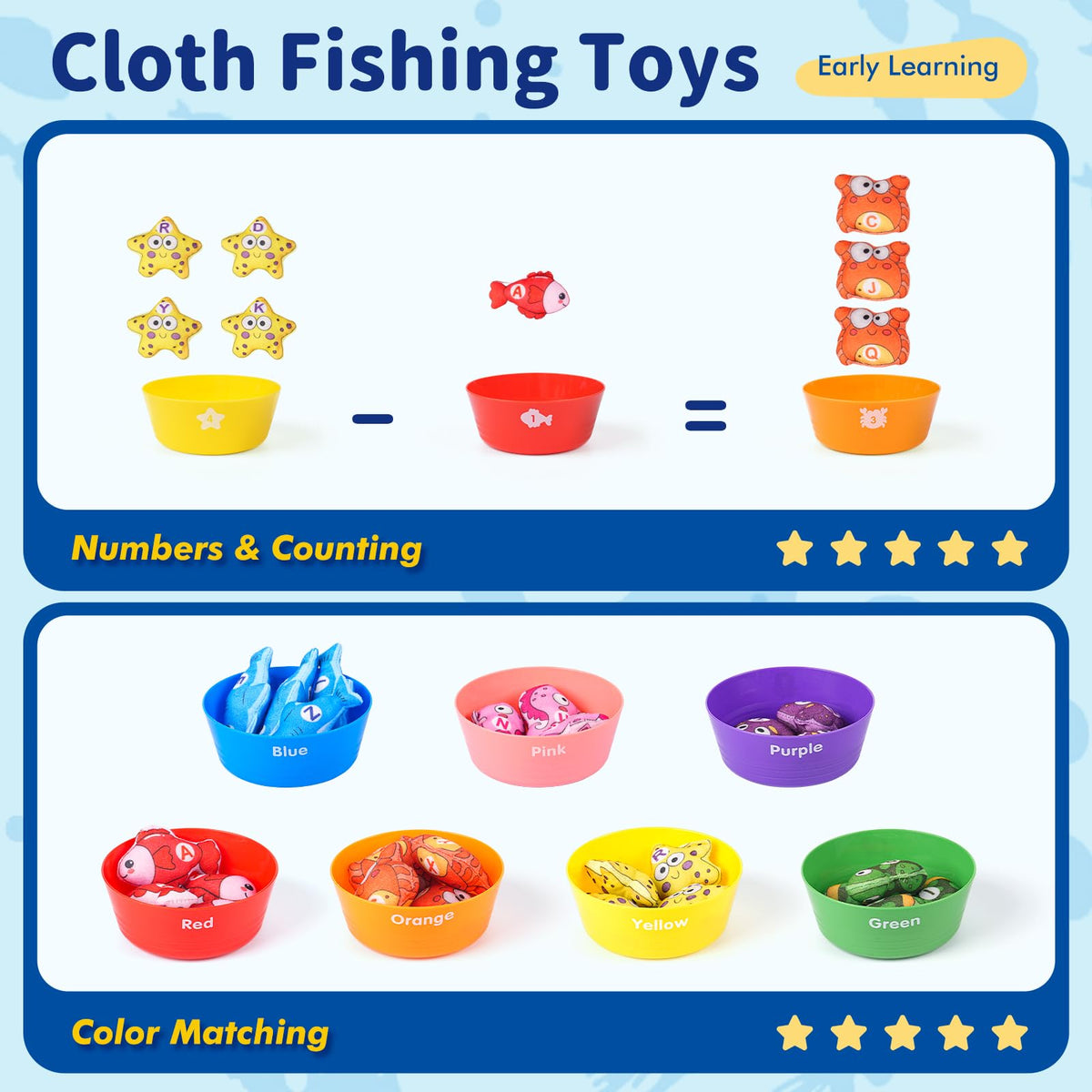 Montessori Sea Animal Sorting & Counting Set | 15-Piece Fine Motor Skills Toy for Toddlers Ages 1-3