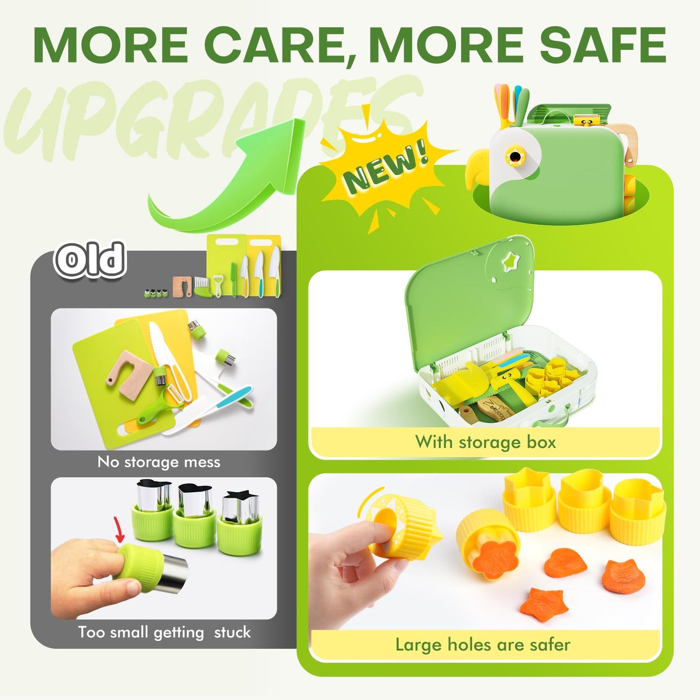 Toddler Cooking Set with Bird-Shaped Storage Box | 15-Piece Safe Montessori Kitchen Tools for Kids