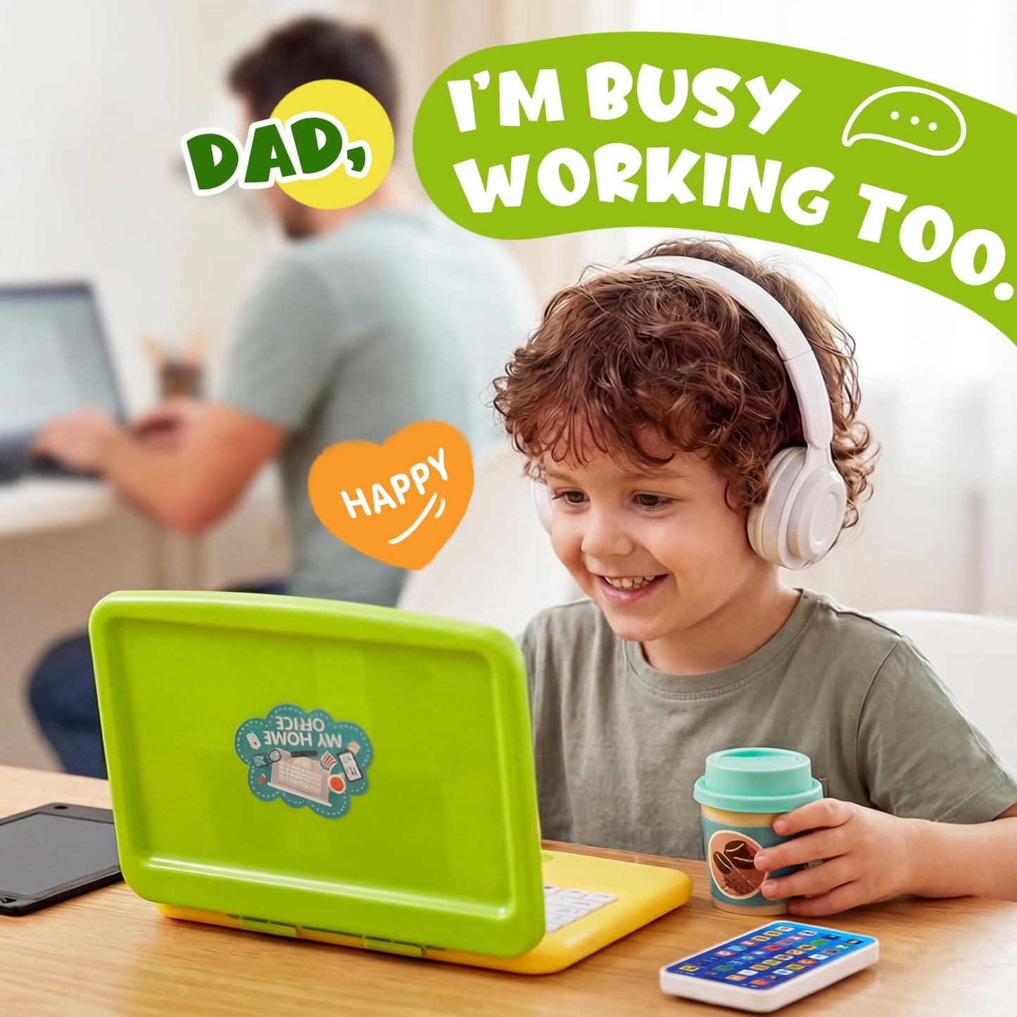 Kids "Work from Home" Office Playset | Toddler Laptop, LCD Writing Tablet & Toy Phone Set for Ages 3-7