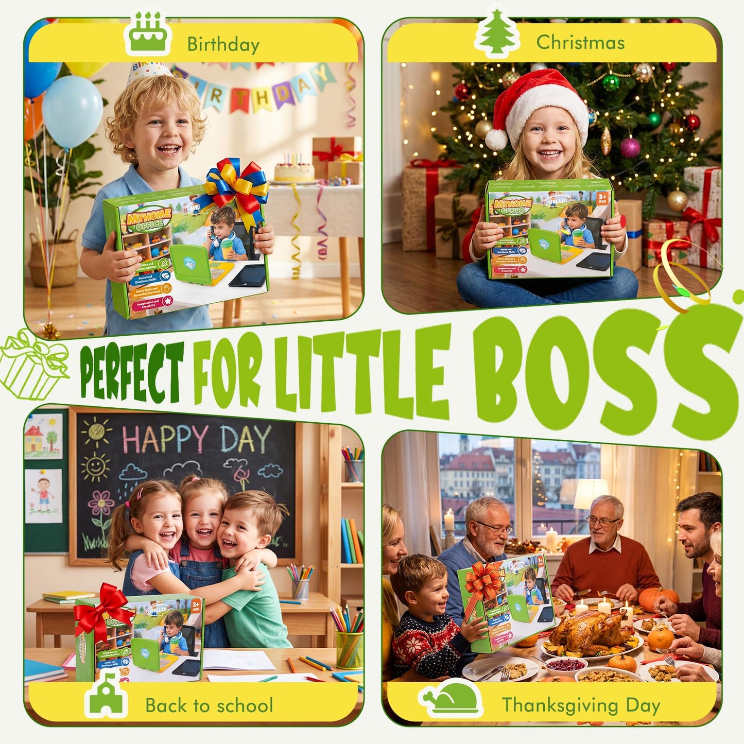 Kids "Work from Home" Office Playset | Toddler Laptop, LCD Writing Tablet & Toy Phone Set for Ages 3-7