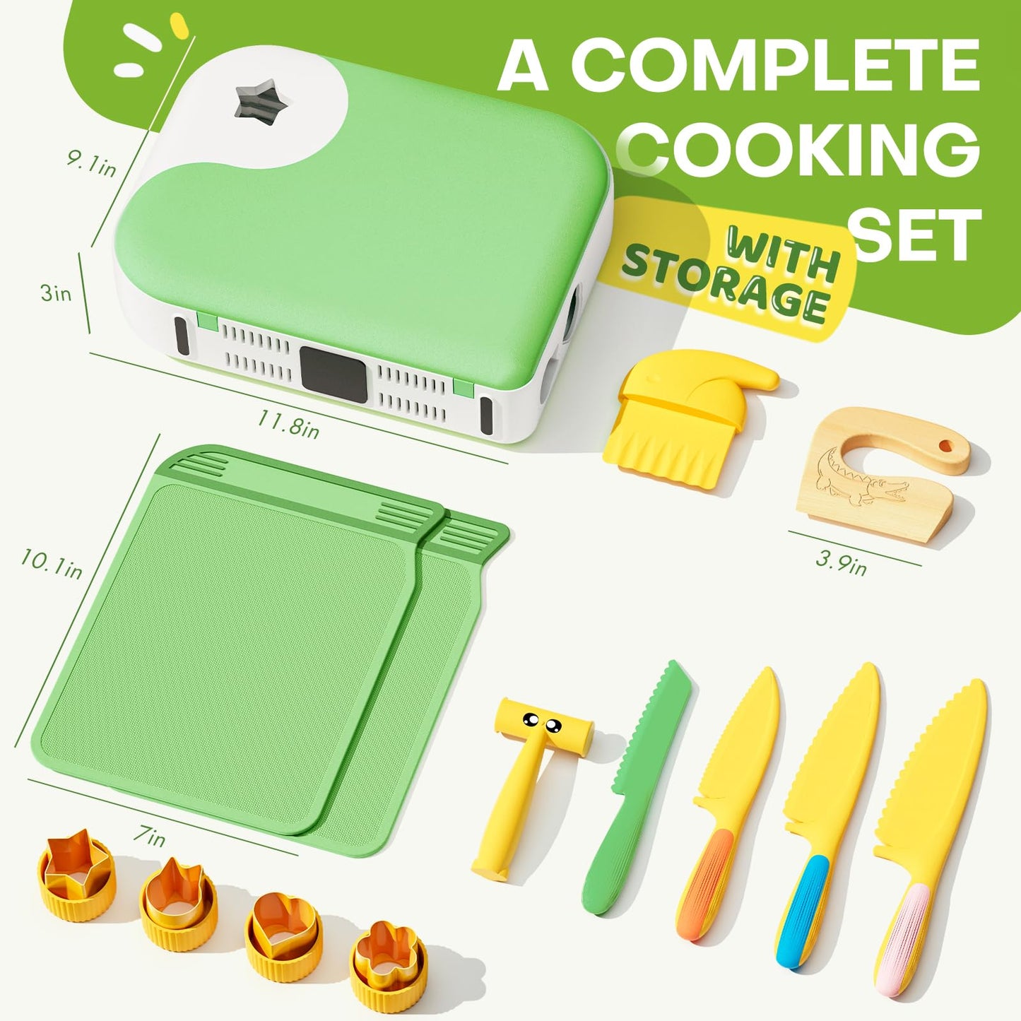 Toddler Cooking Set with Bird-Shaped Storage Box | 15-Piece Safe Montessori Kitchen Tools for Kids